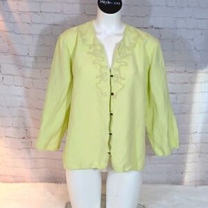 J.H.Collections Vintage Womans‎ KeyLime Green Linen Top XL